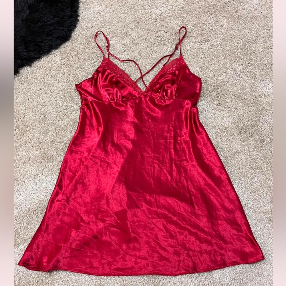 Red Ambrielle silk slip dress